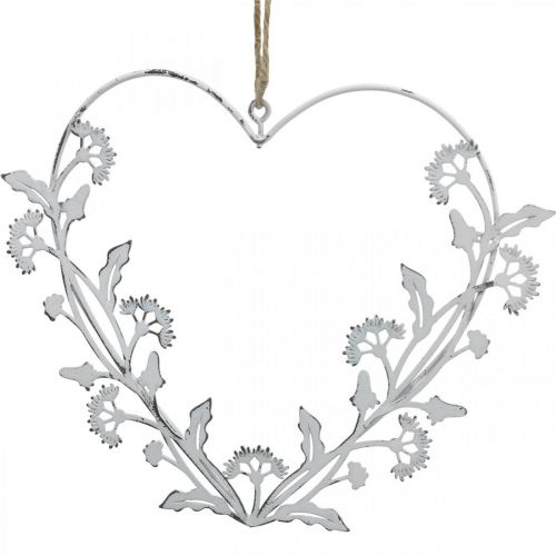 Article Coeur déco à suspendre pissenlit vintage métal blanc 17,5cm 3pcs