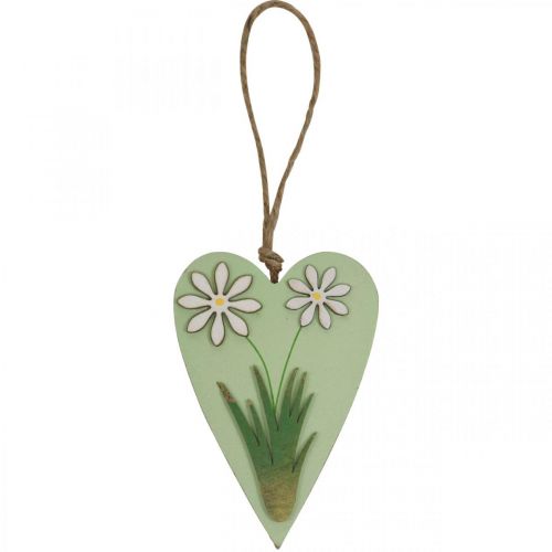 Article Coeurs décoratifs à suspendre avec fleurs bois vert, blanc 8,5×12cm 4 pcs