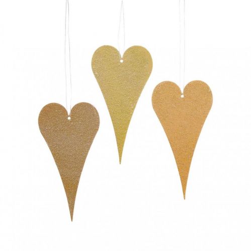 Décoration à suspendre fenêtre coeurs métal, coeurs déco à suspendre beige/jaune/orange H10cm 6pcs