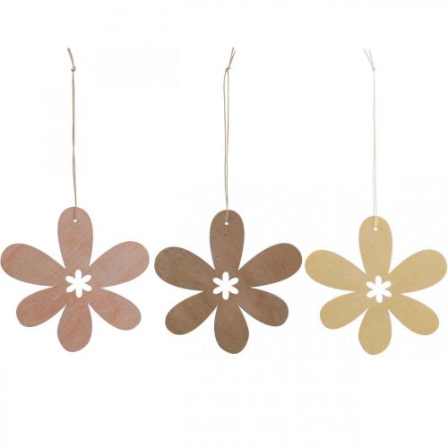 Floristik24 Fleur décorative pendentif en bois fleur en bois violet/rose/jaune Ø12cm 12 pièces