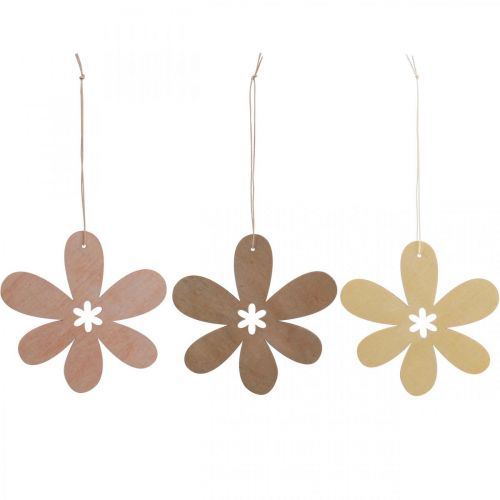 Article Fleur décorative pendentif en bois fleur en bois violet/rose/jaune Ø12cm 12 pièces