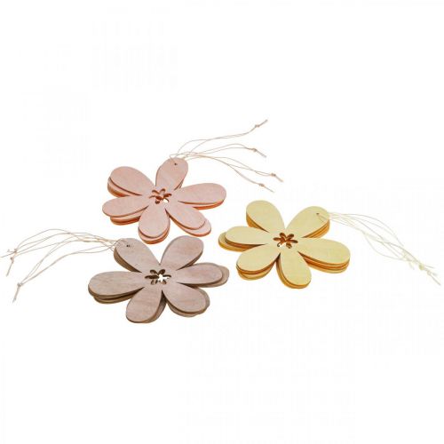 Floristik24 Fleur décorative pendentif en bois fleur en bois violet/rose/jaune Ø12cm 12 pièces