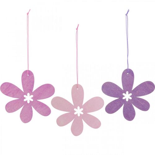 Floristik24 Fleur décorative pendentif en bois fleur en bois violet/rose/rose Ø12cm 12pcs