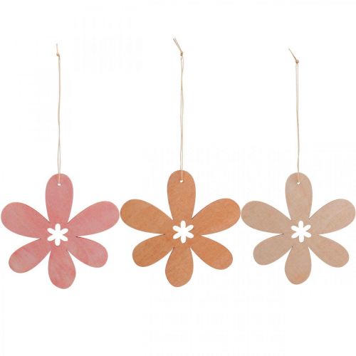 Article Déco fleur pendentif en bois fleur en bois orange/rose/jaune 12 pièces
