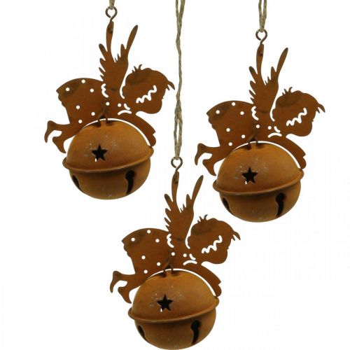 Floristik24 Cloche de Noël déco ange rouille déco cintre H10cm 4pcs
