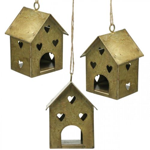 Floristik24 Cintre de Noël maison en métal vintage doré H9,5cm 3pcs