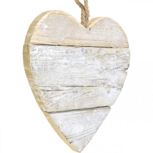Coeur en bois, coeur décoratif à suspendre, décoration coeur blanc 24cm