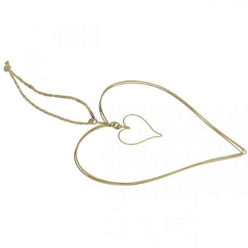 Article Coeur décoratif à suspendre, décoration à suspendre coeur en métal doré 10,5cm 6 pcs