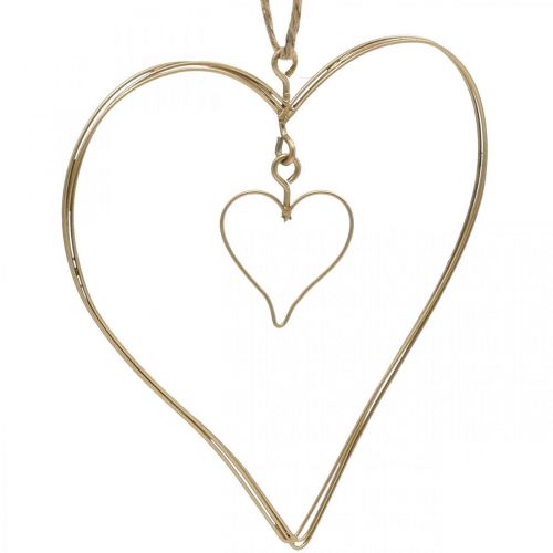 Article Coeur décoratif à suspendre, décoration à suspendre coeur en métal doré 10,5cm 6 pcs