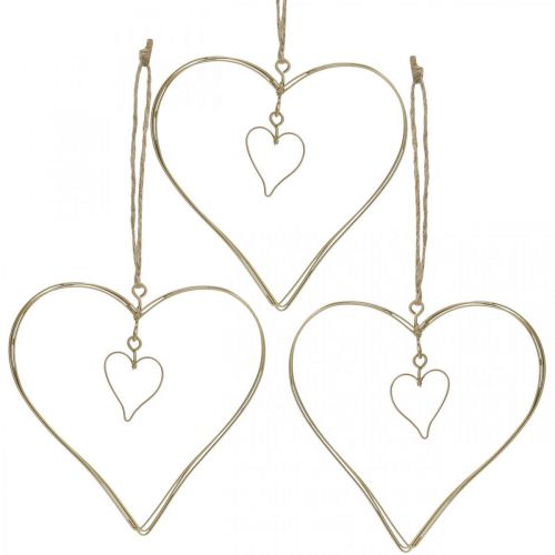 Article Coeur décoratif à suspendre, décoration à suspendre coeur en métal doré 10,5cm 6 pcs