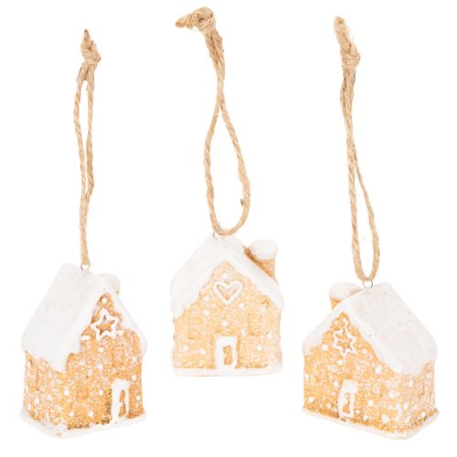 Maison en pain d'épice en céramique à suspendre, décoration d'hiver et de Noël, 6 cm, lot de 3