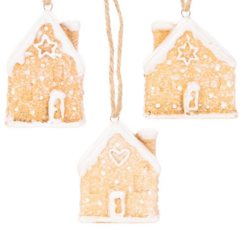 Maison en pain d'épice en céramique à suspendre, décoration d'hiver et de Noël, 6 cm, lot de 3 | Floristik24.be