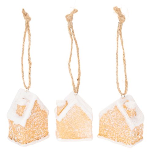 Maison en pain d'épice en céramique à suspendre, décoration d'hiver et de Noël, 6 cm, lot de 3 | Floristik24.be