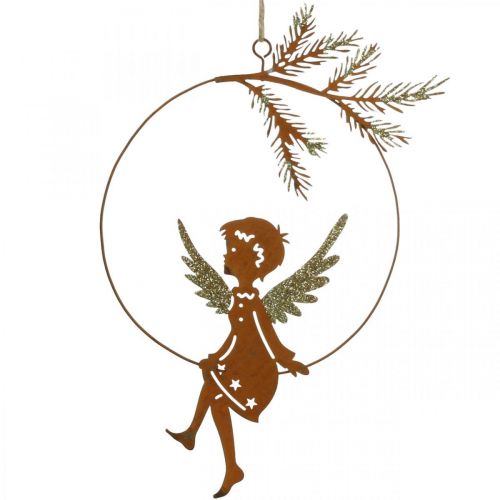Anneau de décoration ange métal rouille décoration de Noël 23,5x16,5cm 3pcs
