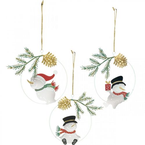 Article Pendentif de Noël bonhomme de neige décoration anneau métal Ø14cm 3pcs