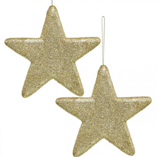 Article Décoration de Noël pendentif étoile paillettes dorées 18,5cm 4pcs