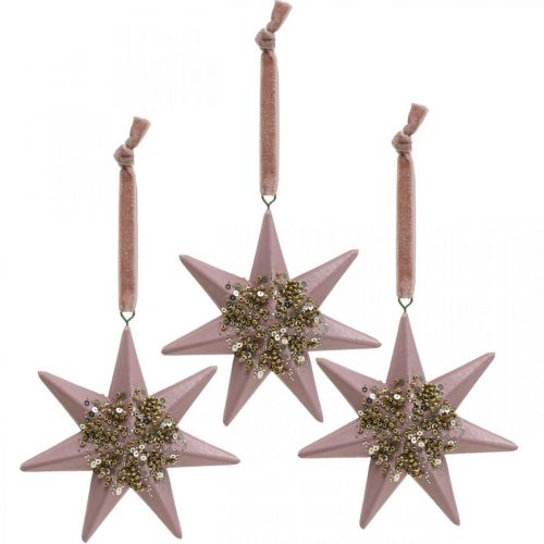 Floristik24 Pendentif de Noël déco étoile à suspendre rose 4pcs