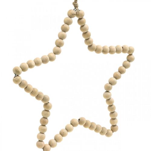 Suspension déco Noël perles en bois coeur arbre étoile H16cm 3pcs