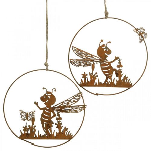 Article Abeille décorative en métal rouille décoration de jardin à suspendre Ø14cm 4 pièces