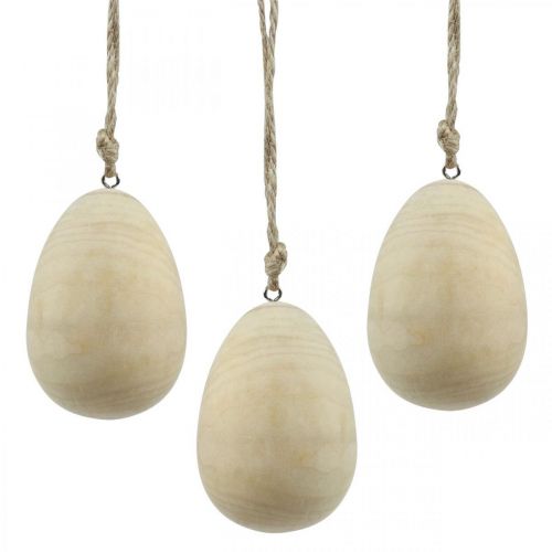 Floristik24 Oeufs en bois Oeufs décoratifs Suspendus Oeufs de Pâques naturels Décoration de Pâques H8cm 6 Pcs