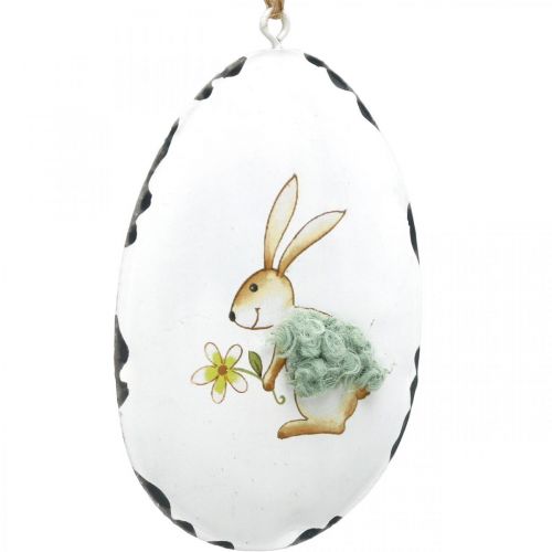 Floristik24 Oeufs avec lapin, oeufs de Pâques à suspendre, décoration métal blanc H10,5cm 4pcs