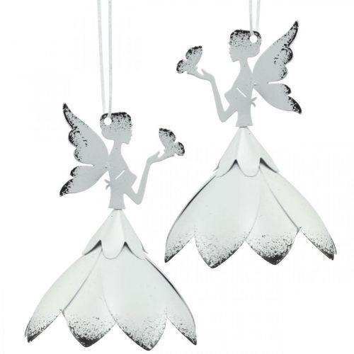 Floristik24 Pendentif Elfe Décoration Métal Blanc Ø6cm H9cm 4 Pcs