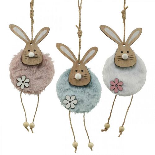 Floristik24 Cintre lapin déco cintre Pâques bois peluche 26×7×2cm 6 pièces