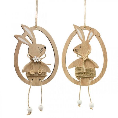 Floristik24 Pendentif décoratif en bois décoration de Pâques lapin dans un œuf 9×1,5×23cm 6 pcs