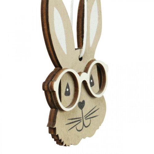 Article Pendentif en bois lapin avec lunettes carotte marron beige 4×7.5cm 9pcs