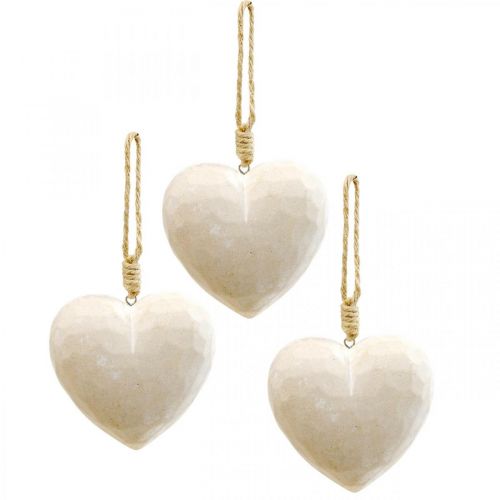 Lot de 3 décorations en forme de cœur en bois à suspendre Blanc 12 cm