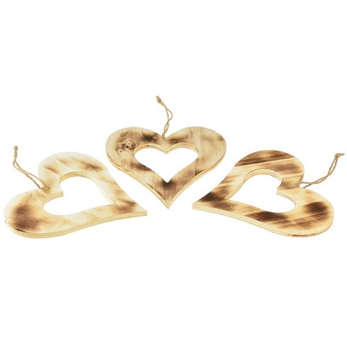 Floristik24 Coeurs décoratifs en bois à suspendre coeur brûlé dans le coeur 20cm 3pcs