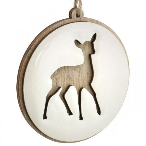 Article Pendentif avec cerf, décoration médaillon, décoration bois, Avent Ø9.5cm 6pcs