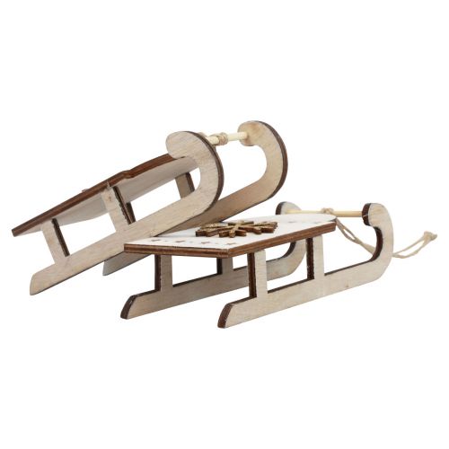 Traîneau de Noël bois blanc/or 15,5x6,5x4cm 4pcs