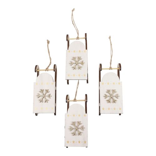 Article Traîneau de Noël bois blanc/or 15,5x6,5x4cm 4pcs