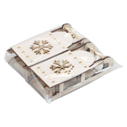 Article Traîneau de Noël bois blanc/or 15,5x6,5x4cm 4pcs