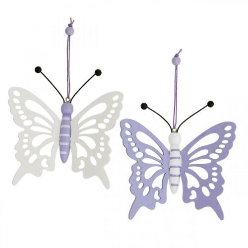 Floristik24 Suspension déco papillons bois violet/blanc 12×11cm 4pcs