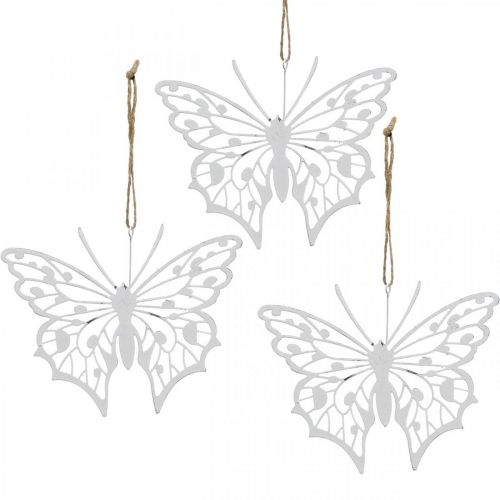 Floristik24 Décoration papillon à suspendre décoration vintage en métal blanc 15×12cm 3 pcs