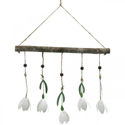 Branche décorative avec fleurs, ressort, perce-neige à suspendre, fleurs en métal L48cm l90cm