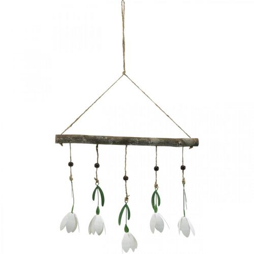 Floristik24 Branche décorative avec fleurs, ressort, perce-neige à suspendre, fleurs en métal L48cm l90cm