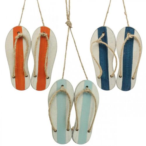 Tongs décoratives à suspendre décoration maritime orange/bleu H15cm 3 pcs