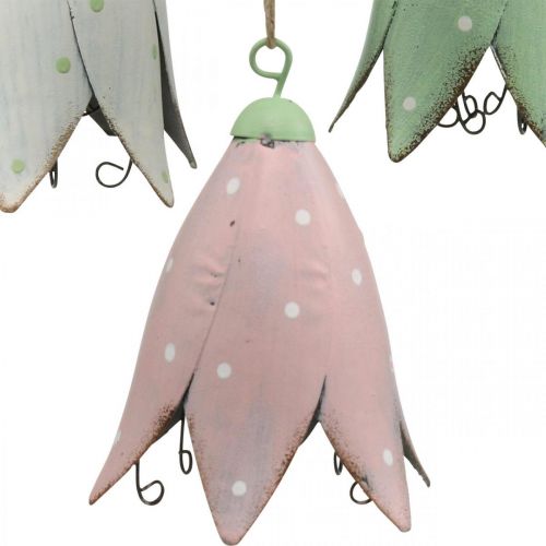 Floristik24 Fleurs en métal, jacinthes des bois à suspendre, décoration printanière, pendentif en métal H10,5cm blanc, rose, vert lot de 3