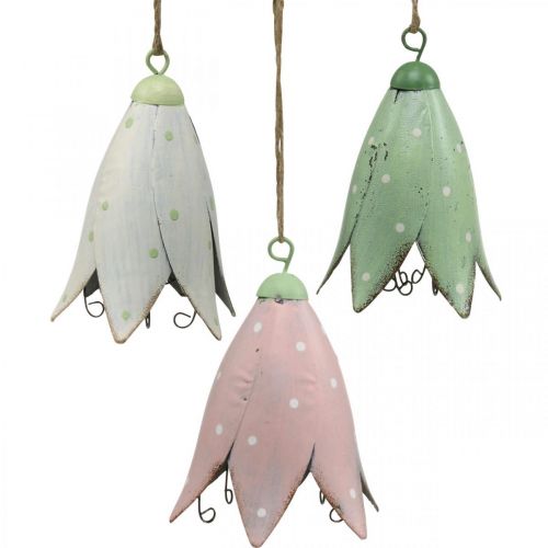 Floristik24 Fleurs en métal, jacinthes des bois à suspendre, décoration printanière, pendentif en métal H10,5cm blanc, rose, vert lot de 3