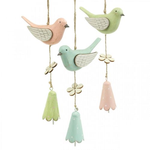 Floristik24 Oiseaux Déco Bois à suspendre Oiseau avec fleur Mobile H30cm 3pcs