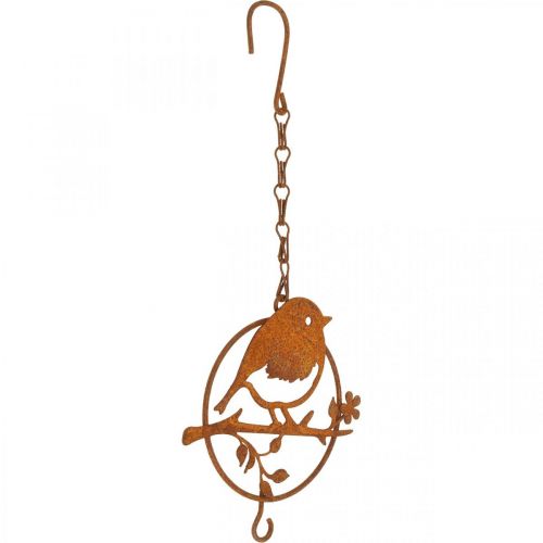 Article Oiseau en métal à suspendre, mangeoire, oiseau avec crochet patiné 11,5×13cm