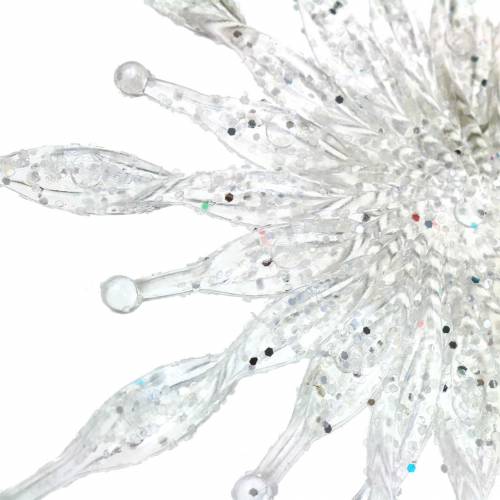 Article Flocon de neige à suspendre 11cm transparent, paillettes 12pcs