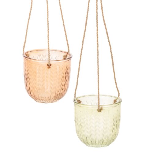 Pot suspendu en verre, pot décoratif en verre, style rétro, vert/marron, 14,5 cm, lot de 2 acheter | Floristik24.be
