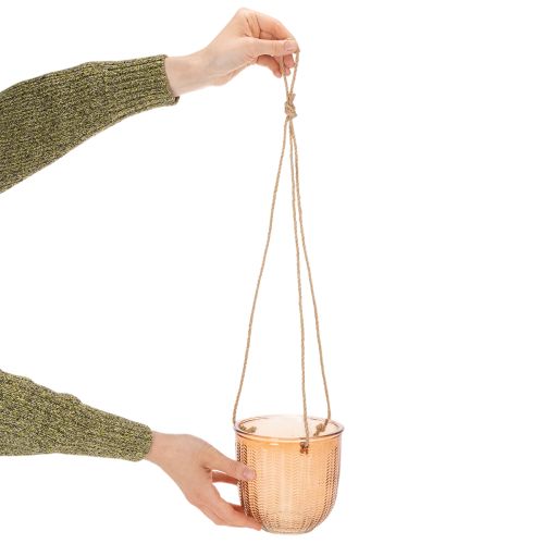 Pot suspendu en verre, pot décoratif en verre, style rétro, vert/marron, 14,5 cm, lot de 2 | Floristik24.be
