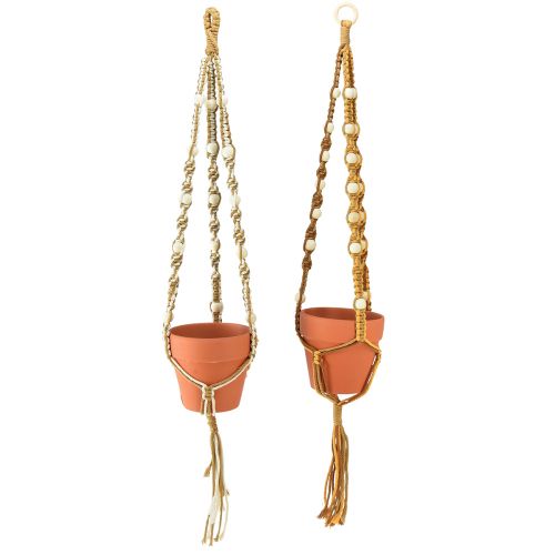 Pot suspendu macramé pot suspendu argile Ø12,5cm H75cm 2pcs