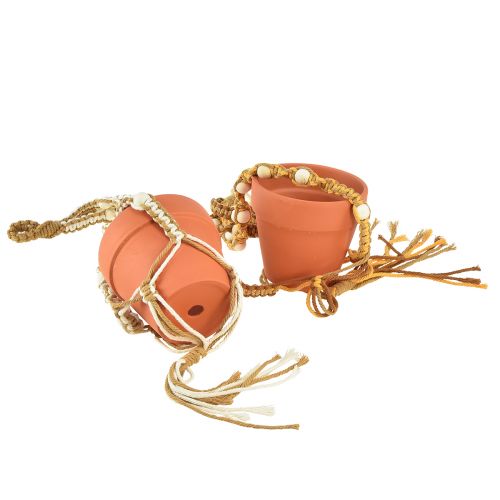 Article Pot suspendu macramé pot suspendu argile Ø12,5cm H75cm 2pcs