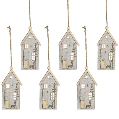 Article Maison à suspendre décoration de Noël en feutre beige 15cm 6 pcs